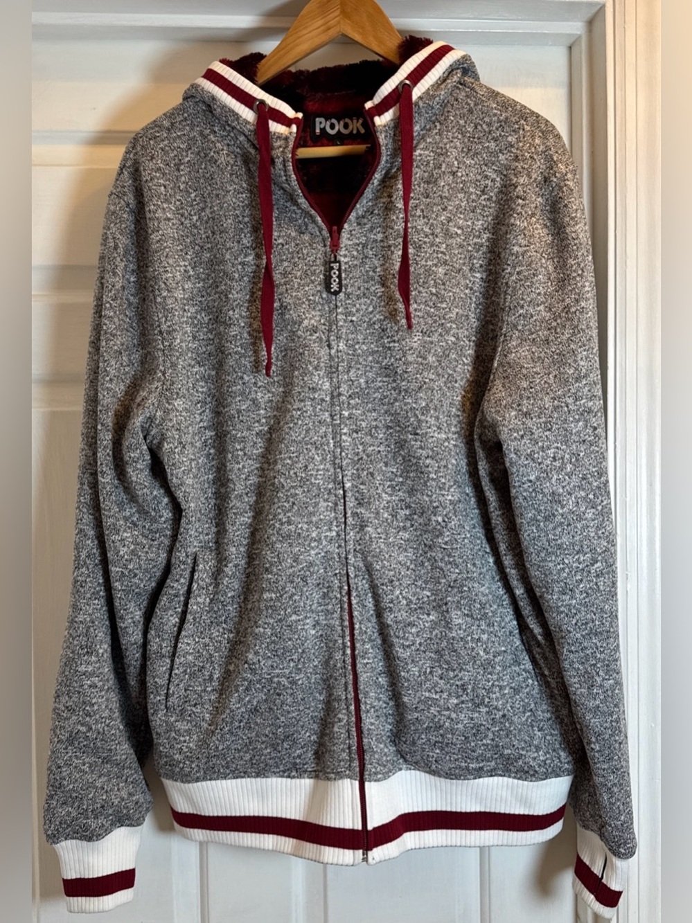 POOK Reversible Faux Fur Plaid/Gray Full Zip Jacket Women’s Size Large NWOT